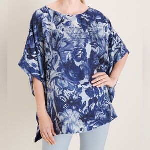 Chico’s Silk navy Floral-Print‎ Poncho